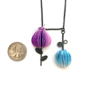 Purple and Blue Double Flower Necklace-Necklaces-Naoko Yoshizawa-Pistachios