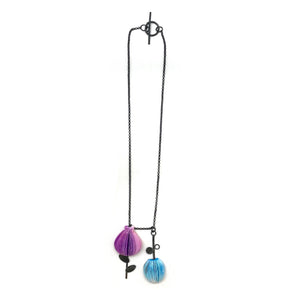 Purple and Blue Double Flower Necklace-Necklaces-Naoko Yoshizawa-Pistachios