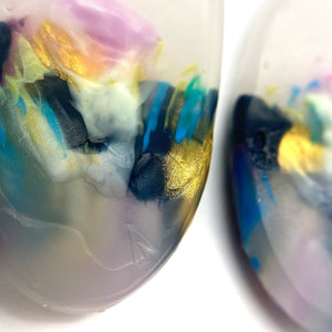 Purple and Gold Oval Earrings-Earrings-Asami Watanabe-Pistachios