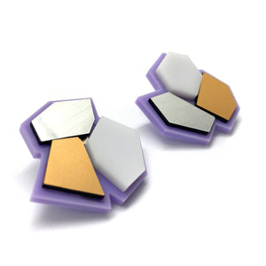 Purple and Neutral Geometric Studs-Earrings-Stephanie Smith-Pistachios