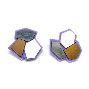 Purple and Neutral Geometric Studs-Earrings-Stephanie Smith-Pistachios