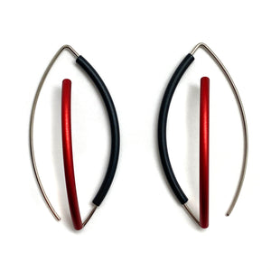 Red & Black 3D Bow Earrings - Round Tubing-Earrings-Ursula Muller-Pistachios