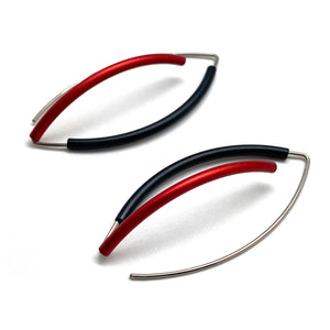 Red & Black 3D Bow Earrings - Round Tubing-Earrings-Ursula Muller-Pistachios