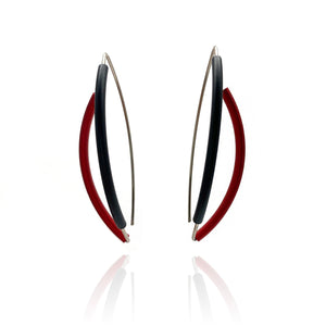Red & Black 3D Bow Earrings - Round Tubing-Earrings-Ursula Muller-Pistachios