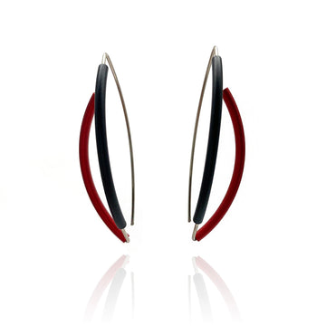 Red & Black 3D Bow Earrings - Round Tubing