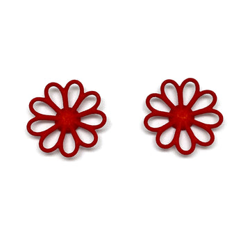 Red Flower Stud Earrings