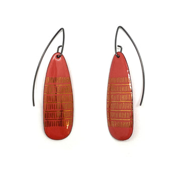 Red-Orange and Gold Enamel Earrings
