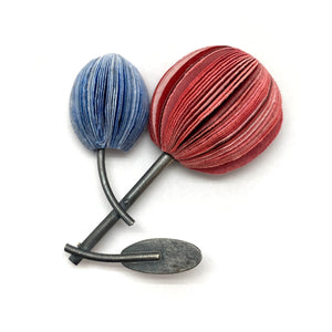 Red and Dark Blue Double Flower Brooch-Pins-Naoko Yoshizawa-Pistachios
