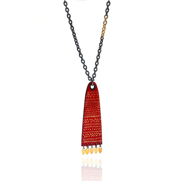 Red and Gold Enamel Pendant Necklace
