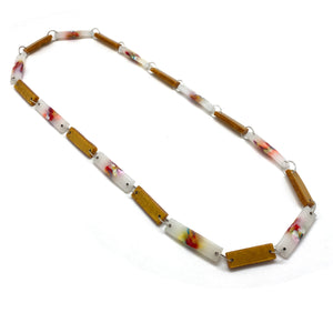 Red and Gold Rectangular Long Link Necklace-Necklaces-Asami Watanabe-Pistachios