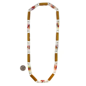 Red and Gold Rectangular Long Link Necklace-Necklaces-Asami Watanabe-Pistachios