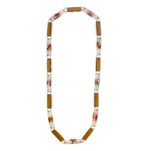 Red and Gold Rectangular Long Link Necklace-Necklaces-Asami Watanabe-Pistachios