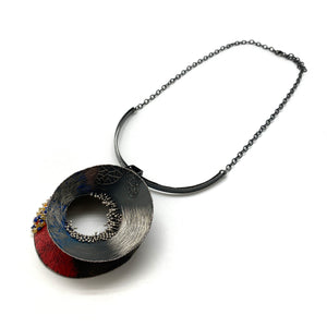 Red and Multi-Bead Silver Concave XL Collar Necklace-Necklaces-So Young Park-Pistachios