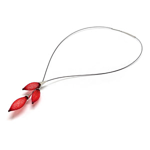 Red and Silver Nylon Triple Bulb Necklace-Necklaces-Dorine Decayeux-Pistachios