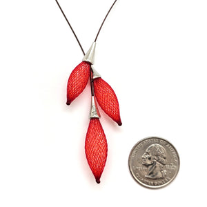 Red and Silver Nylon Triple Bulb Necklace-Necklaces-Dorine Decayeux-Pistachios