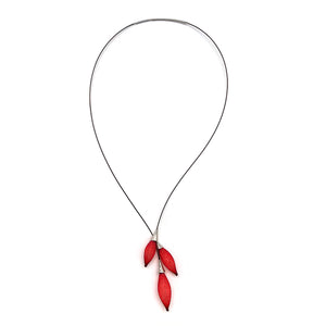 Red and Silver Nylon Triple Bulb Necklace-Necklaces-Dorine Decayeux-Pistachios