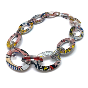 Reversible Pop Art Graduated Oval Chain Link Necklace-Necklaces-Jennifer Merchant-Pistachios