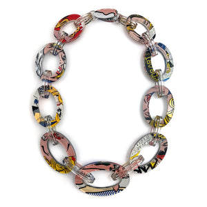 Reversible Pop Art Graduated Oval Chain Link Necklace-Necklaces-Jennifer Merchant-Pistachios
