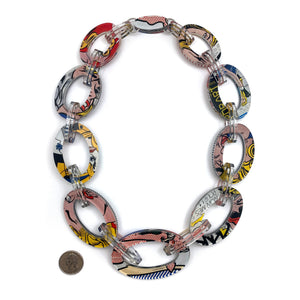 Reversible Pop Art Graduated Oval Chain Link Necklace-Necklaces-Jennifer Merchant-Pistachios