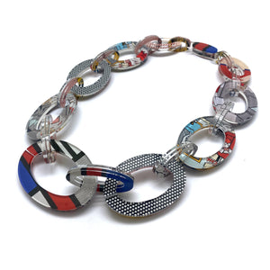 Reversible Pop Art Graduated Oval Chain Link Necklace-Necklaces-Jennifer Merchant-Pistachios