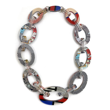 Reversible Pop Art Graduated Oval Chain Link Necklace