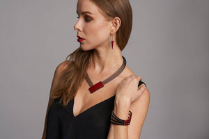Reversible Red & Black Multi-Layer V Necklace-Necklaces-Ursula Muller-Pistachios