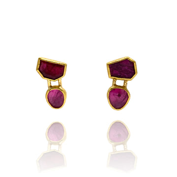 Rose Cut Ruby Drop Stud Earrings