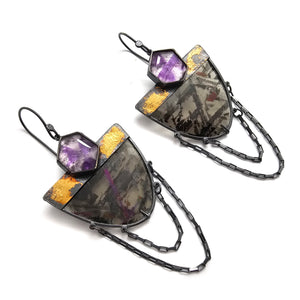 Rosecut Amethyst Drape Earrings-Earrings-Danielle Cadef-Pistachios