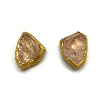 Rough Cut Morganite Stud Earrings