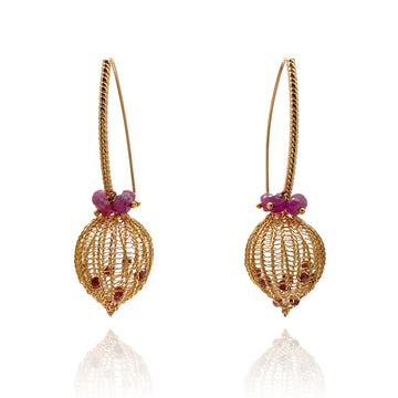Ruby and Garnet Gold Earrings