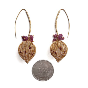 Ruby and Gold Crochet Earrings - Pistachios