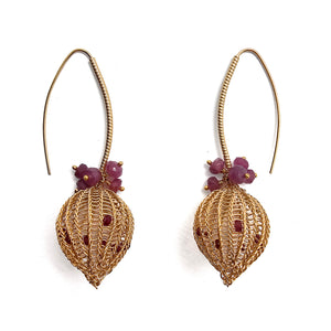 Ruby and Gold Crochet Earrings - Pistachios