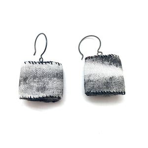 Short Black and White Fabric Tube Earrings-Earrings-Myung Urso-Pistachios