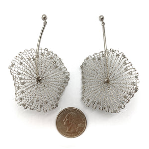 Silver Crocheted Burst Earrings-Earrings-Sowon Joo-Pistachios