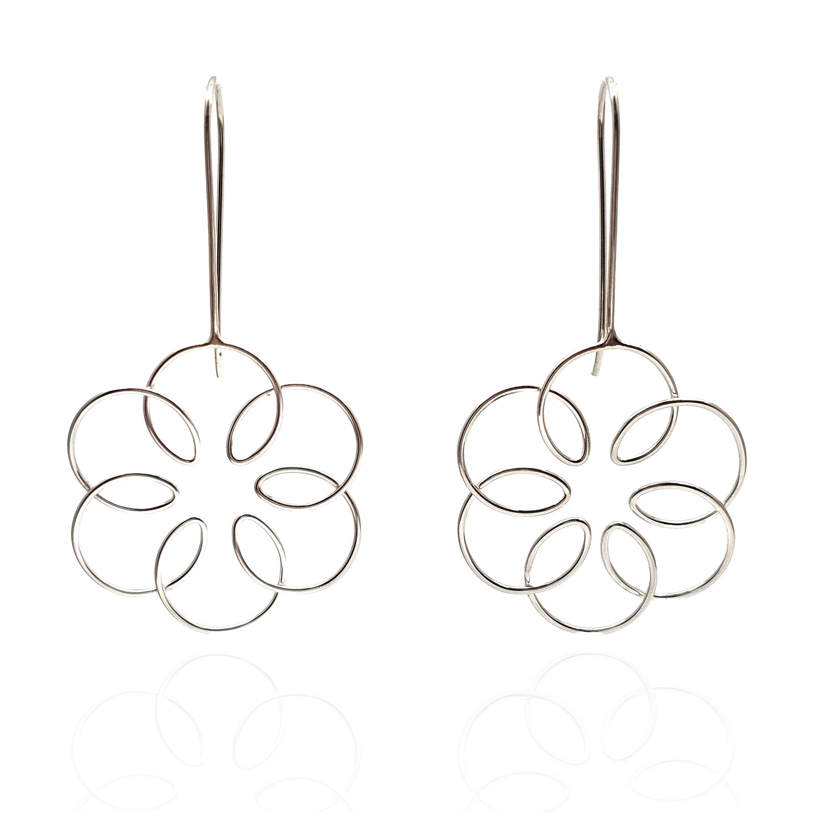 Silver Flora Long Drop Earrings - Pistachios