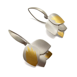 Silver & Gold Four Petal Earrings-Earrings-Judith Neugebauer-Pistachios