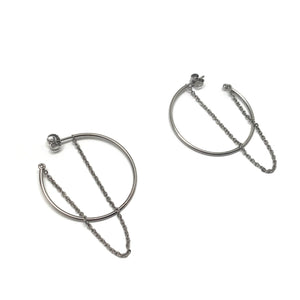 Silver Hoop and Chain Earrings - Large-Earrings-Fritz Heiring-Pistachios