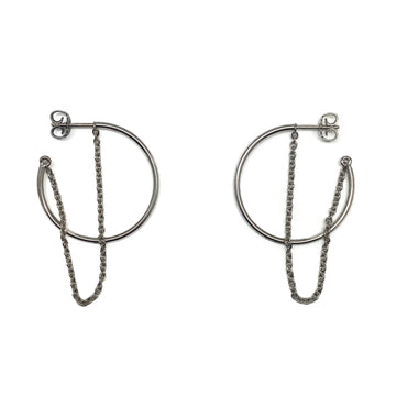 Silver Hoop and Chain Earrings - Small