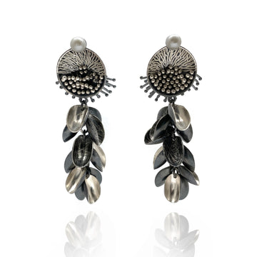 Silver Petal and Pearl Earrings