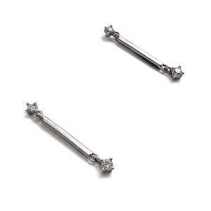 Silver and CZ Dangling Bar Earring - Pistachios
