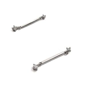 Silver and CZ Dangling Bar Earring - Pistachios