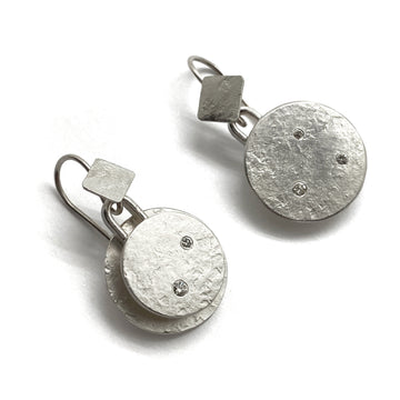Silver and Diamond Circle Earrings