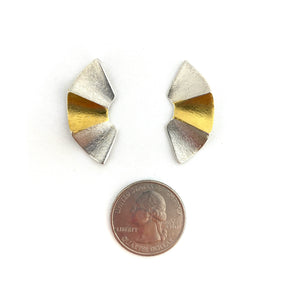 Silver and Gold Fan Earrings-Earrings-Stella Deligianni-Pistachios