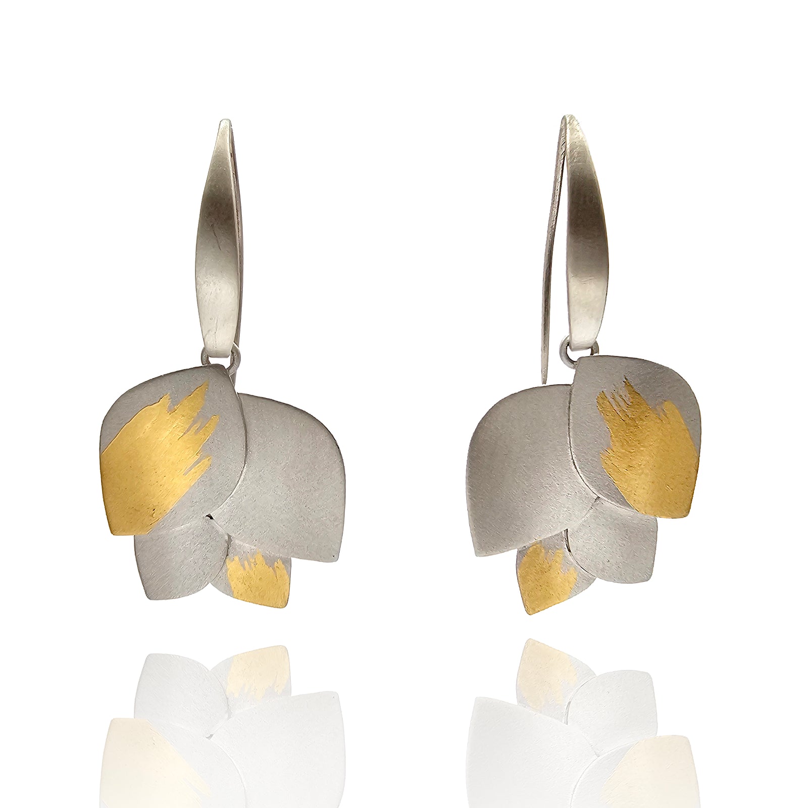 Silver and Gold Four Petal Earrings-Earrings-Judith Neugebauer-Pistachios