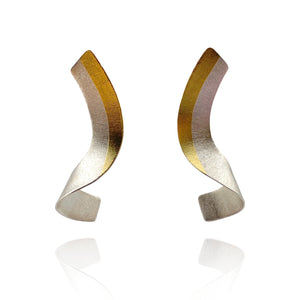 Silver and Gold Line Curl Earrings-Earrings-Stella Deligianni-Pistachios