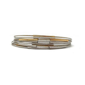 Silver and Gold Thin Bar Bracelet-Bracelets-Bernd Schmid-Pistachios