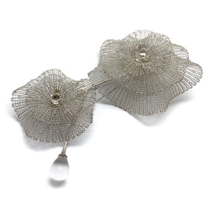 Silver and Quartz Crochet Brooch