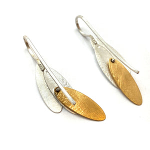 Small Riticulated Silver and Gold Triplet Earrings-Earrings-Anna Krol-Pistachios