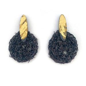 Soft Brown and Gold Knit Medallion Drops-Earrings-Brooke Marks-Swanson-Pistachios