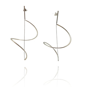 Spiral Drop Earrings Large - Silver-Earrings-Yoko Takirai-Pistachios